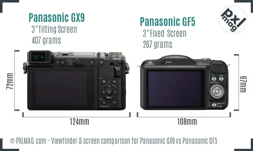 Panasonic GX9 vs Panasonic GF5 Screen and Viewfinder comparison