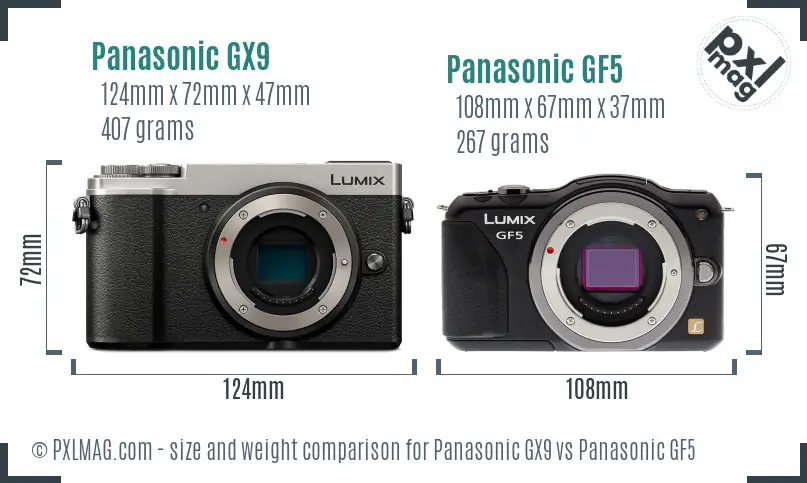 Panasonic GX9 vs Panasonic GF5 size comparison
