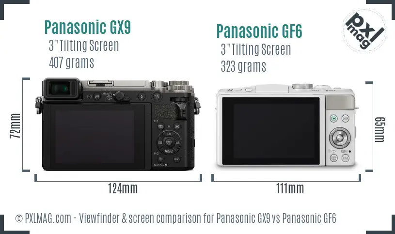Panasonic GX9 vs Panasonic GF6 Screen and Viewfinder comparison