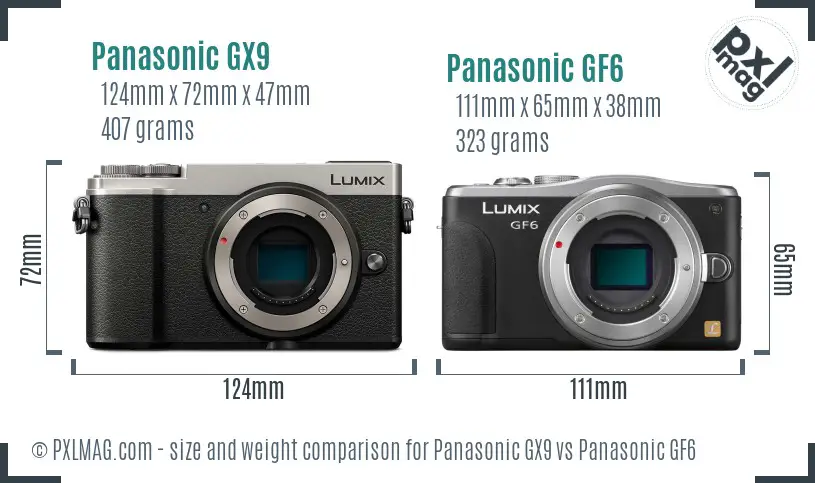 Panasonic GX9 vs Panasonic GF6 size comparison