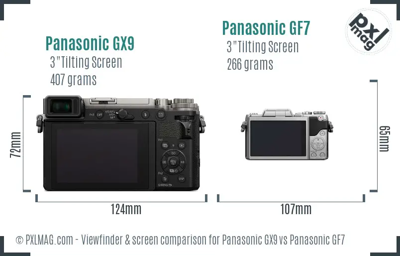 Panasonic GX9 vs Panasonic GF7 Screen and Viewfinder comparison