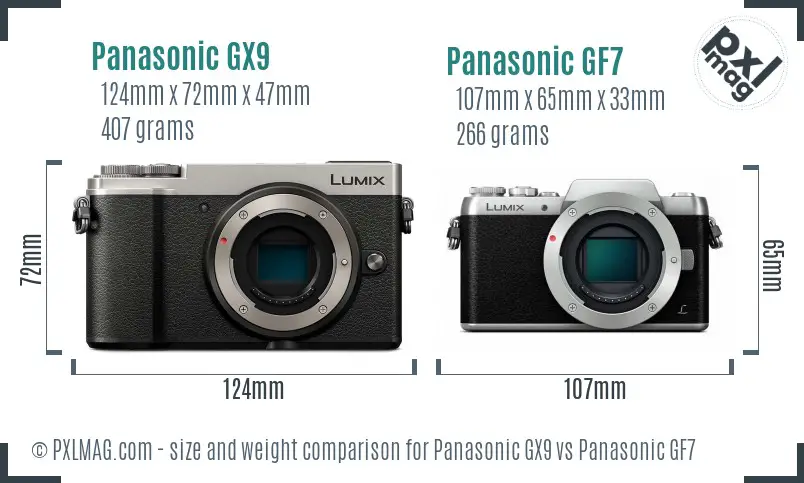 Panasonic GX9 vs Panasonic GF7 size comparison