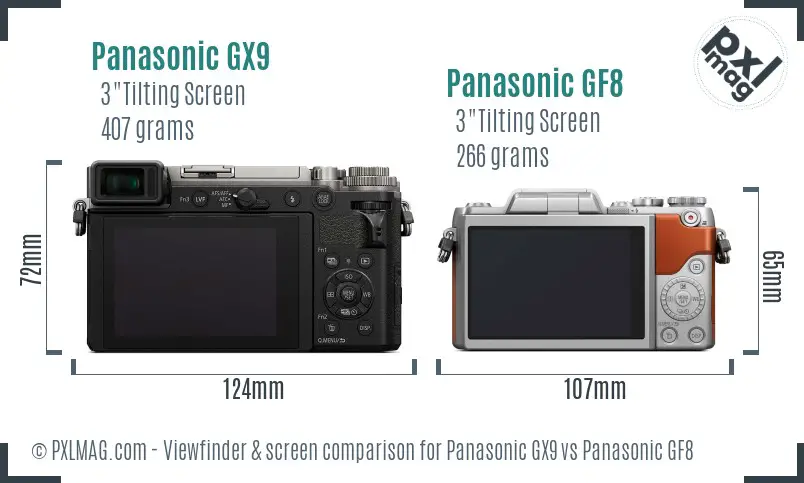 Panasonic GX9 vs Panasonic GF8 Screen and Viewfinder comparison