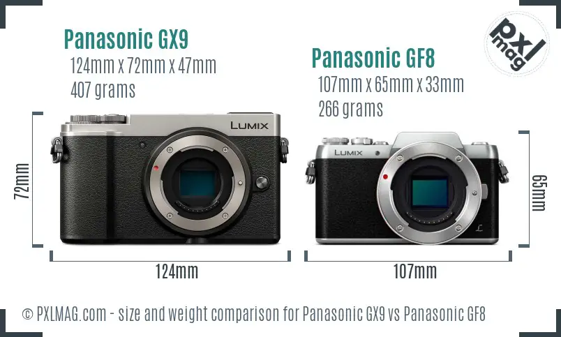 Panasonic GX9 vs Panasonic GF8 size comparison