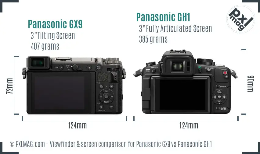 Panasonic GX9 vs Panasonic GH1 Screen and Viewfinder comparison