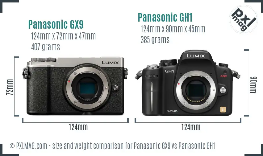 Panasonic GX9 vs Panasonic GH1 size comparison