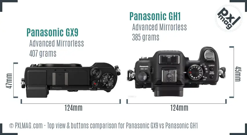 Panasonic GX9 vs Panasonic GH1 top view buttons comparison