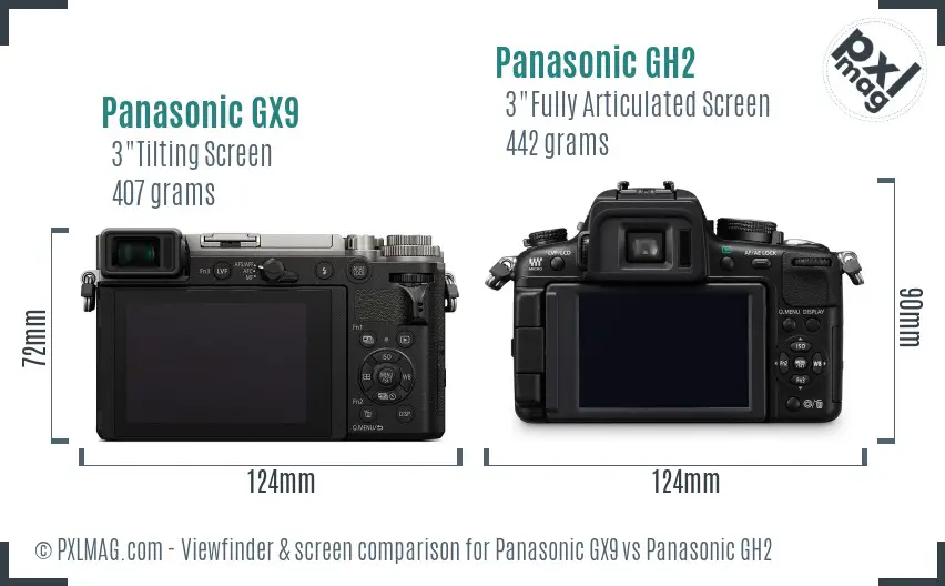 Panasonic GX9 vs Panasonic GH2 Screen and Viewfinder comparison