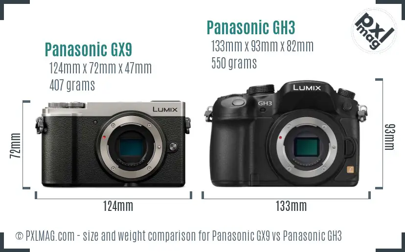 Panasonic GX9 vs Panasonic GH3 size comparison