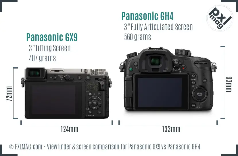 Panasonic GX9 vs Panasonic GH4 Screen and Viewfinder comparison