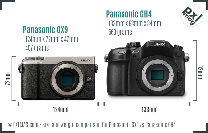 Panasonic GX9 vs Panasonic GH4 size comparison