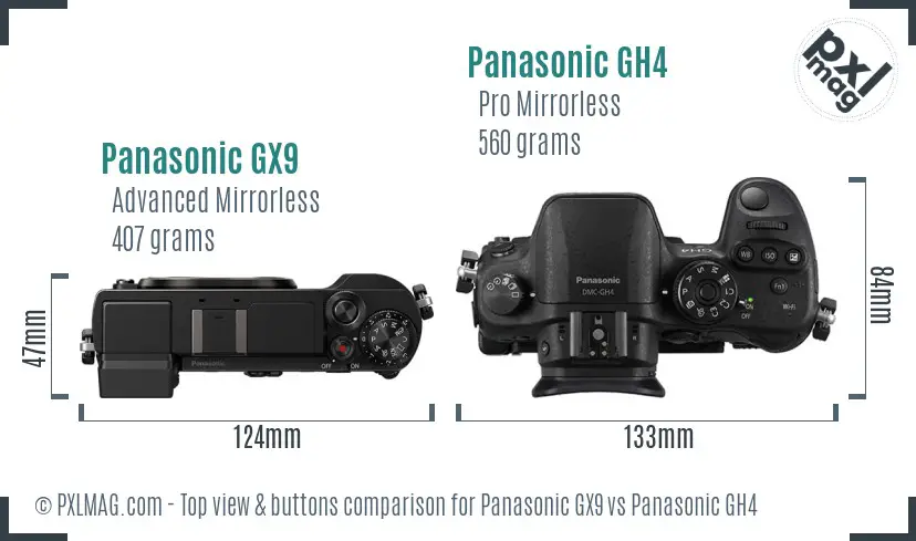 Panasonic GX9 vs Panasonic GH4 top view buttons comparison