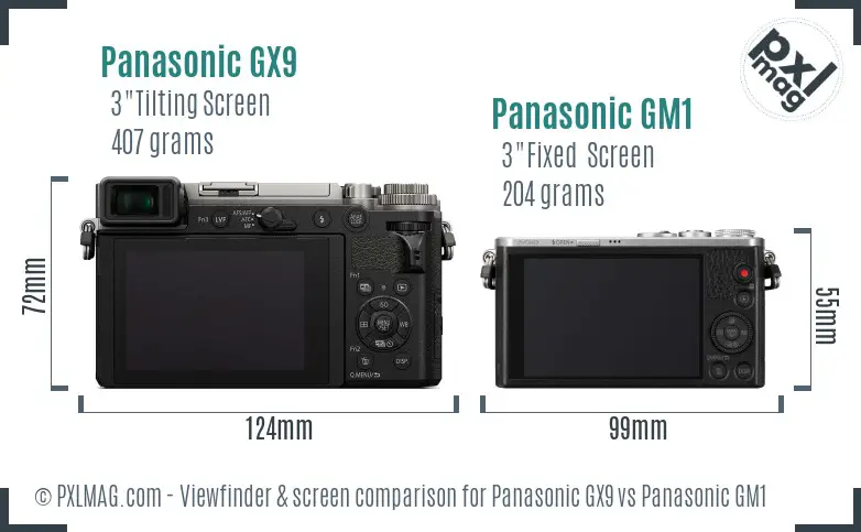 Panasonic GX9 vs Panasonic GM1 Screen and Viewfinder comparison