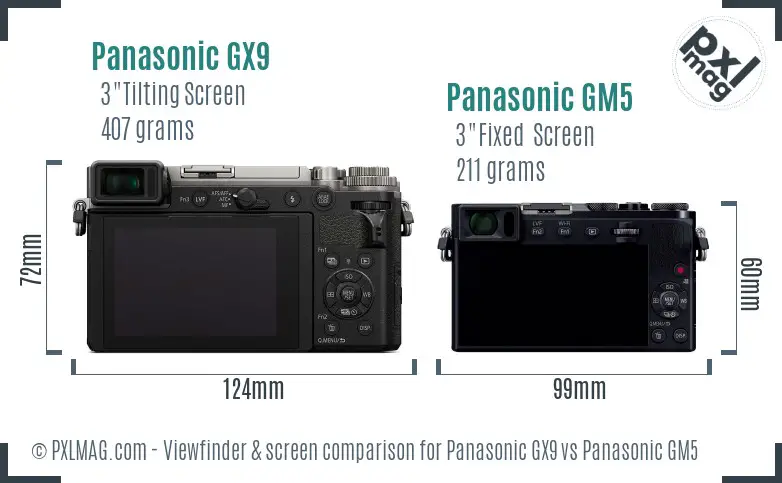 Panasonic GX9 vs Panasonic GM5 Screen and Viewfinder comparison