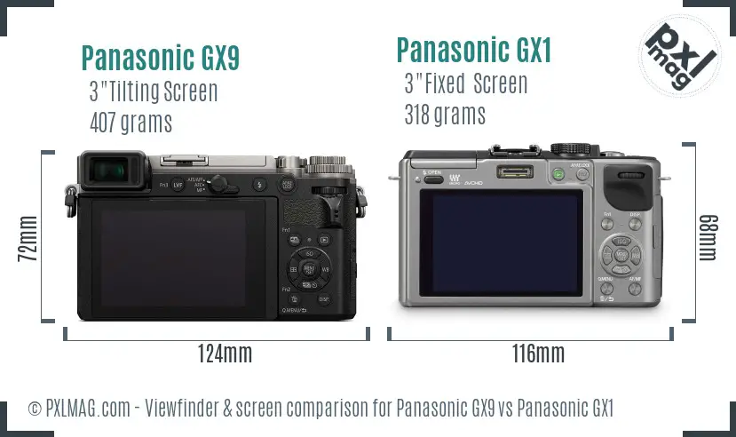 Panasonic GX9 vs Panasonic GX1 Screen and Viewfinder comparison