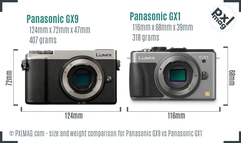 Panasonic GX9 vs Panasonic GX1 size comparison