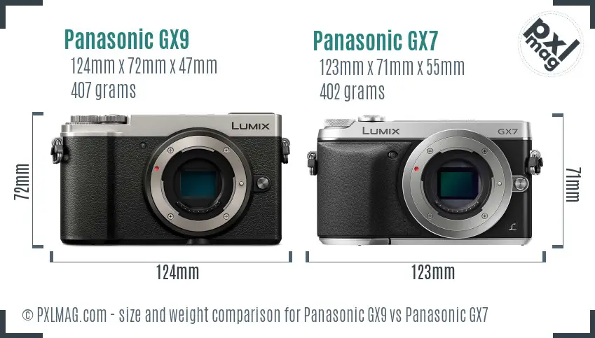 Panasonic GX9 vs Panasonic GX7 size comparison