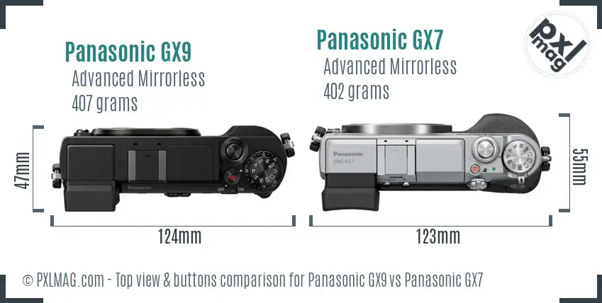 Panasonic GX9 vs Panasonic GX7 top view buttons comparison