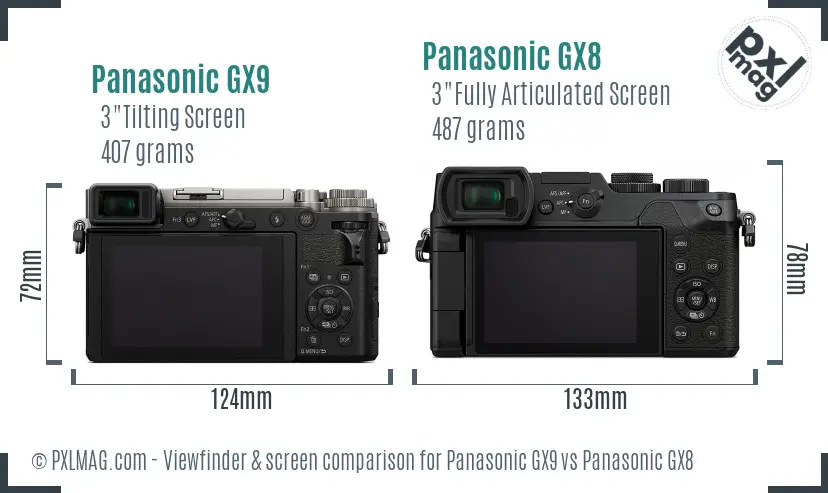 Panasonic GX9 vs Panasonic GX8 Screen and Viewfinder comparison