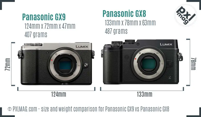 Panasonic GX9 vs Panasonic GX8 size comparison