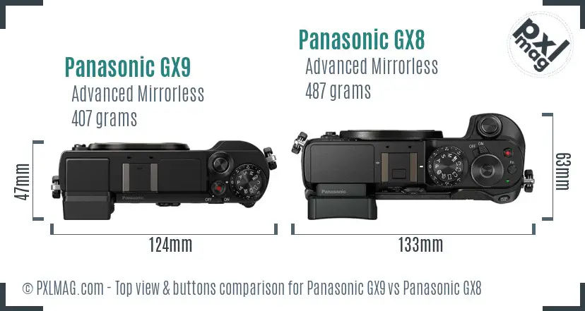 Panasonic GX9 vs Panasonic GX8 top view buttons comparison