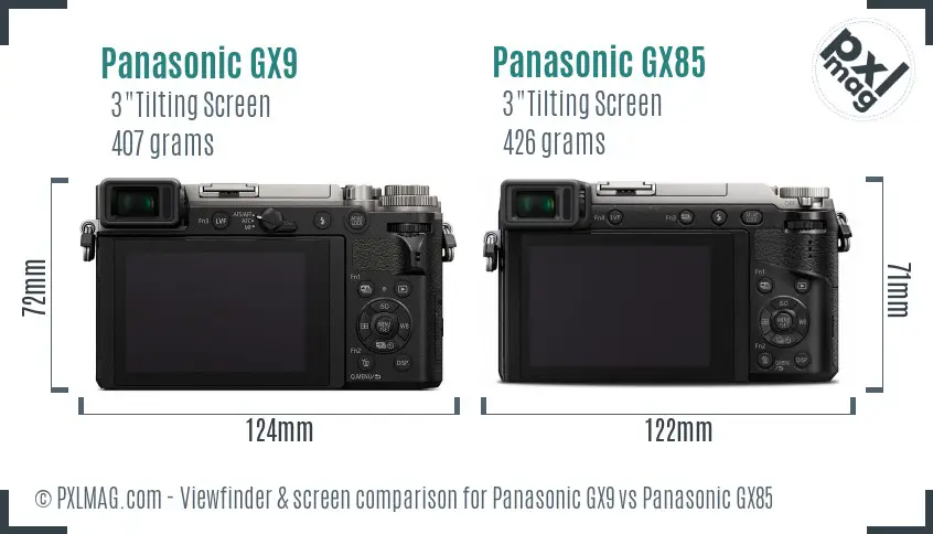 Panasonic GX9 vs Panasonic GX85 Screen and Viewfinder comparison