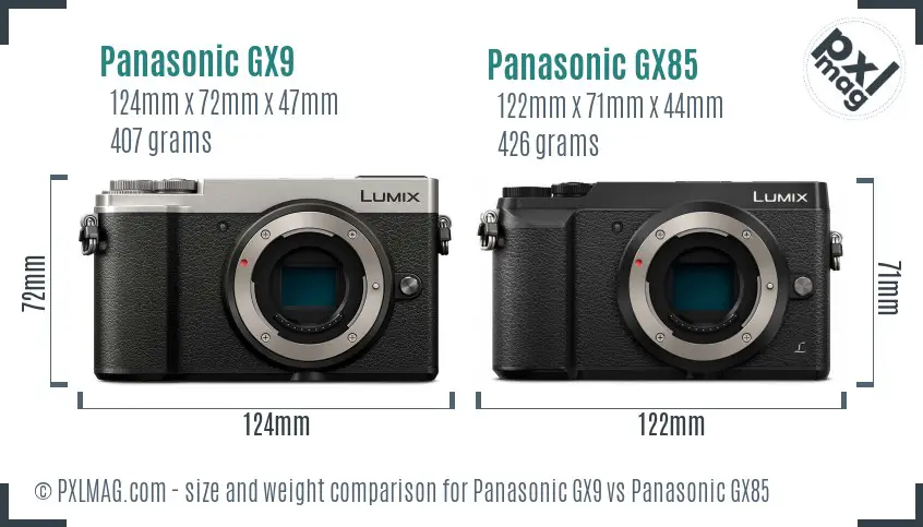 Panasonic GX9 vs Panasonic GX85 size comparison