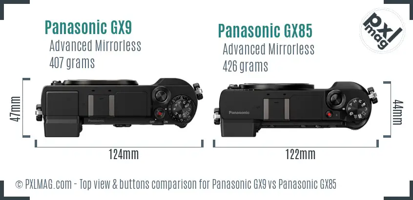 Panasonic GX9 vs Panasonic GX85 top view buttons comparison