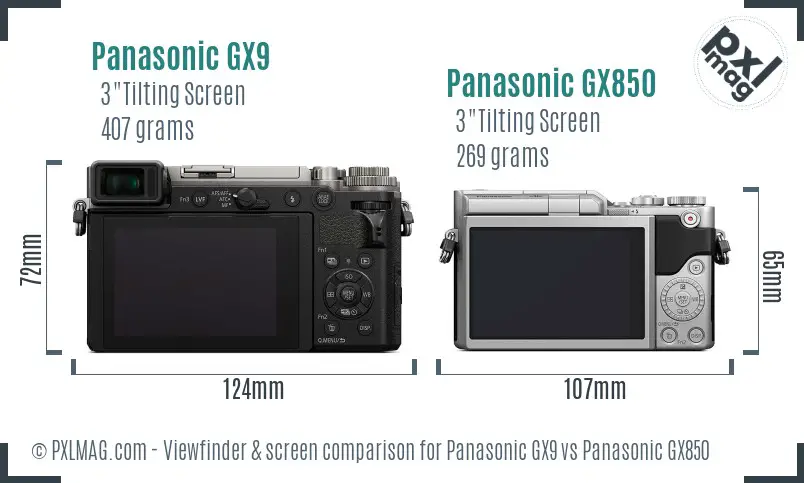 Panasonic GX9 vs Panasonic GX850 Screen and Viewfinder comparison