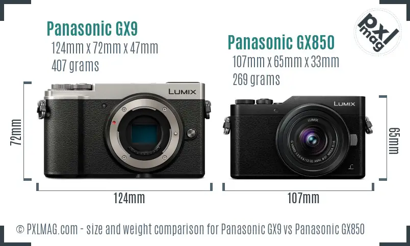 Panasonic GX9 vs Panasonic GX850 size comparison