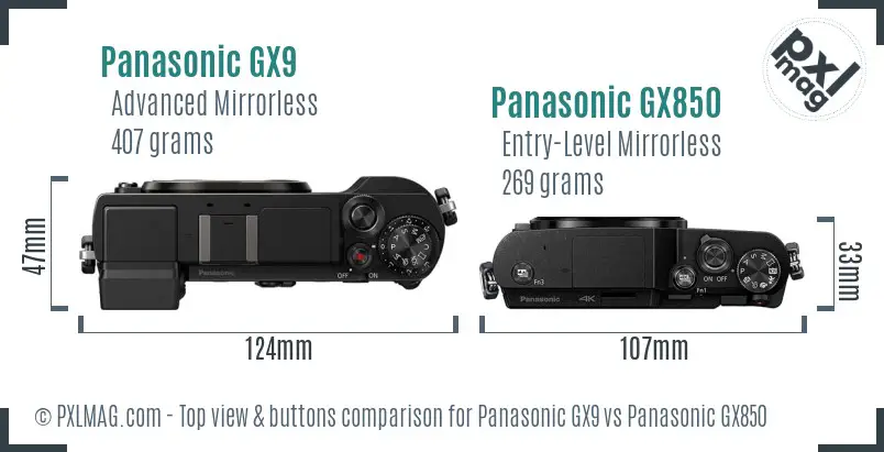 Panasonic GX9 vs Panasonic GX850 top view buttons comparison