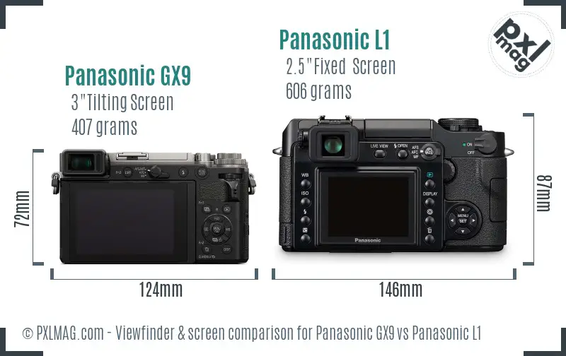 Panasonic GX9 vs Panasonic L1 Screen and Viewfinder comparison