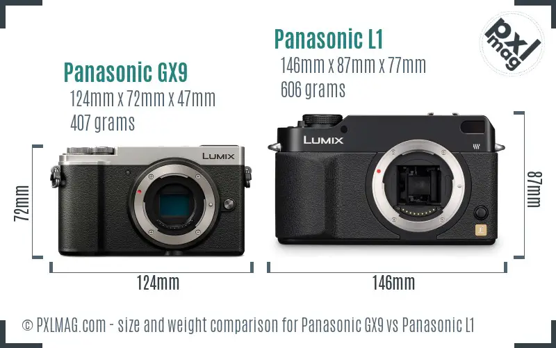 Panasonic GX9 vs Panasonic L1 size comparison