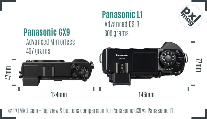 Panasonic GX9 vs Panasonic L1 top view buttons comparison