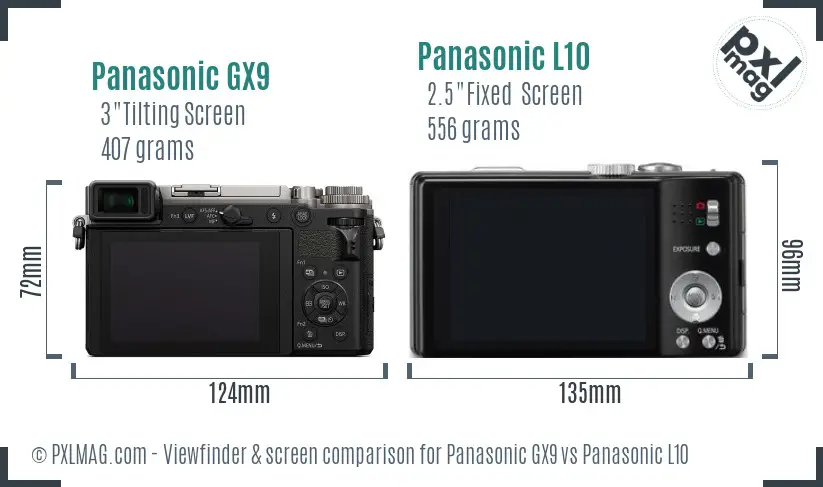 Panasonic GX9 vs Panasonic L10 Screen and Viewfinder comparison