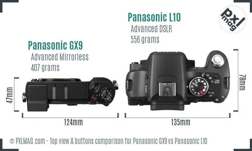 Panasonic GX9 vs Panasonic L10 top view buttons comparison