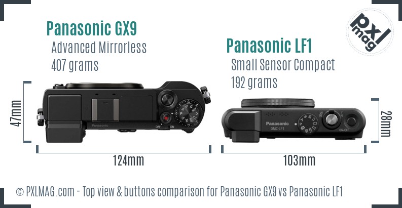 Panasonic GX9 vs Panasonic LF1 top view buttons comparison