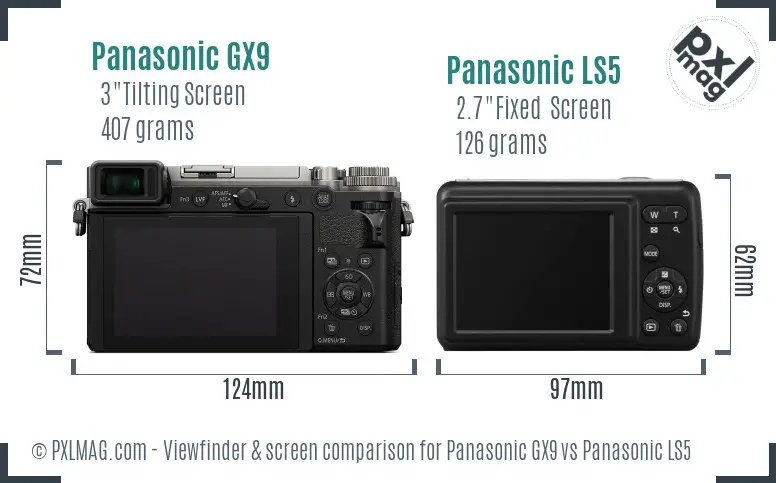 Panasonic GX9 vs Panasonic LS5 Screen and Viewfinder comparison