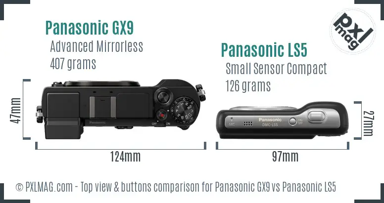 Panasonic GX9 vs Panasonic LS5 top view buttons comparison