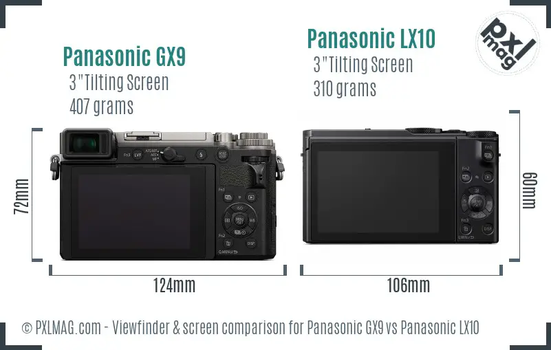 Panasonic GX9 vs Panasonic LX10 Screen and Viewfinder comparison