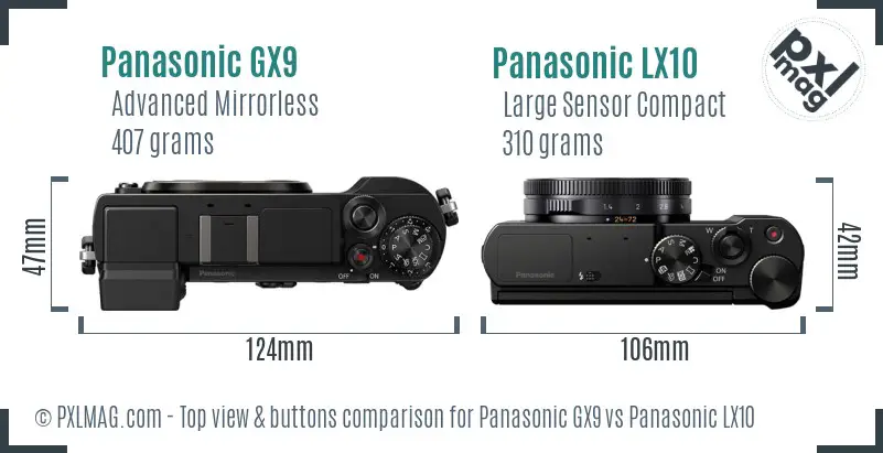 Panasonic GX9 vs Panasonic LX10 top view buttons comparison