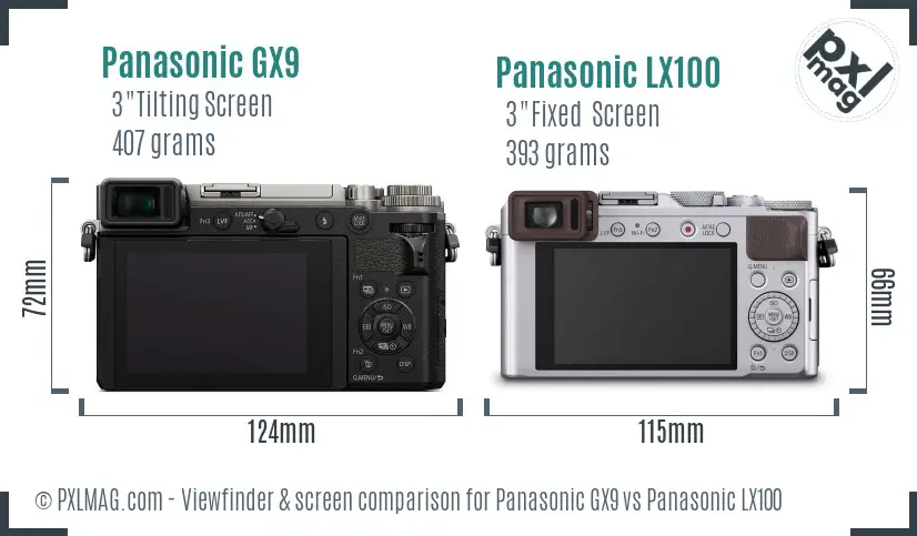 Panasonic GX9 vs Panasonic LX100 Screen and Viewfinder comparison