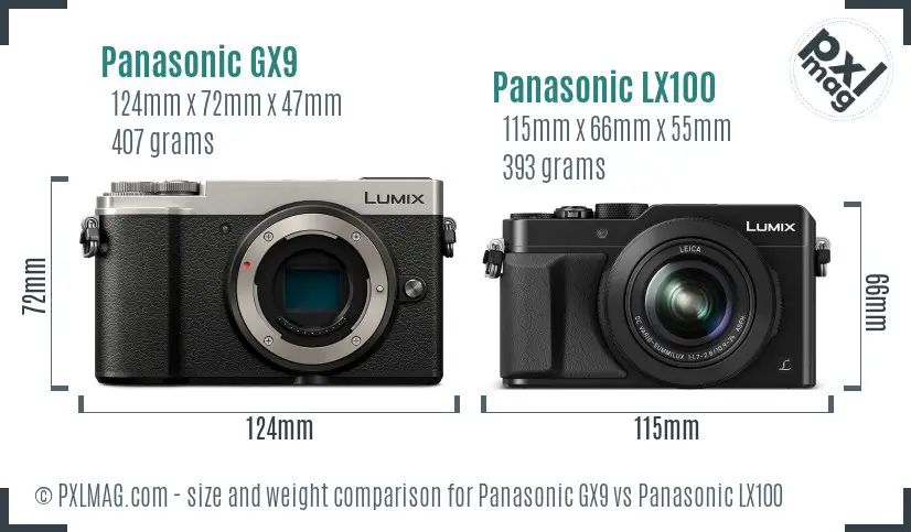 Panasonic GX9 vs Panasonic LX100 size comparison