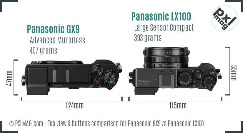 Panasonic GX9 vs Panasonic LX100 top view buttons comparison