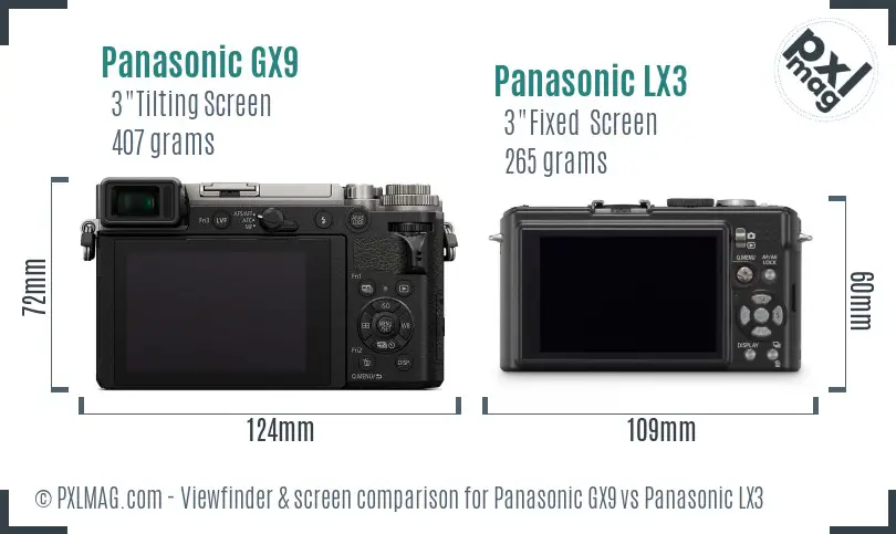 Panasonic GX9 vs Panasonic LX3 Screen and Viewfinder comparison