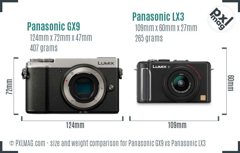 Panasonic GX9 vs Panasonic LX3 size comparison