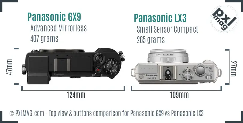 Panasonic GX9 vs Panasonic LX3 top view buttons comparison