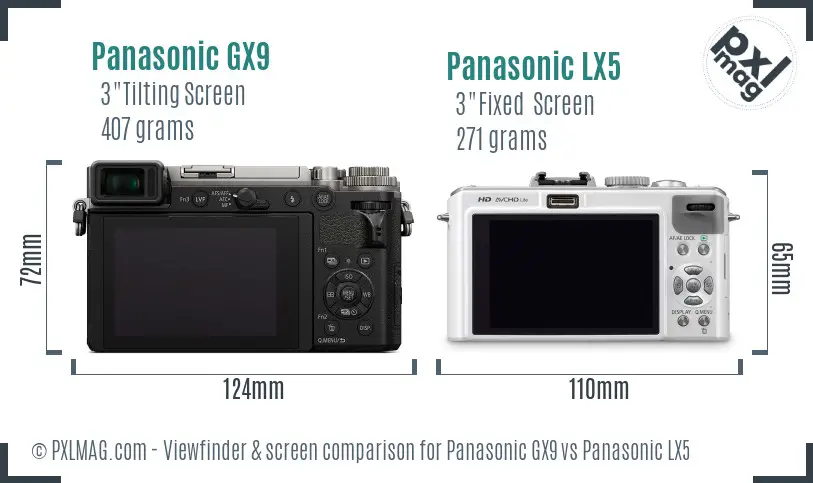 Panasonic GX9 vs Panasonic LX5 Screen and Viewfinder comparison Panasonic GX9 vs Panasonic LX5 Screen and Viewfinder comparison