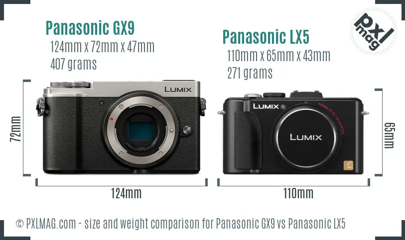 Panasonic GX9 vs Panasonic LX5 size comparison Panasonic GX9 vs Panasonic LX5 size comparison