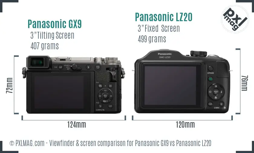 Panasonic GX9 vs Panasonic LZ20 Screen and Viewfinder comparison